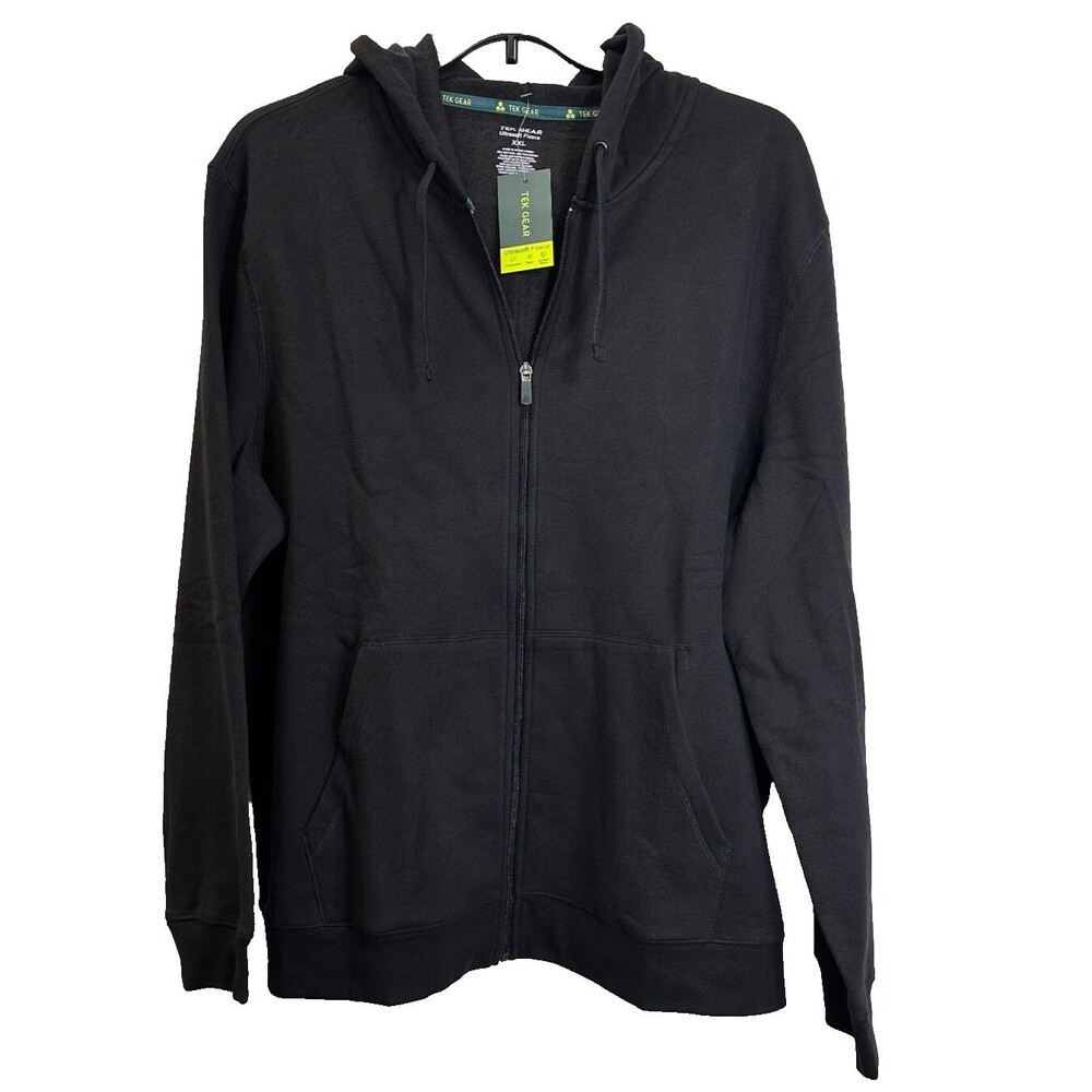 Tek Gear Hoodie Men XXL Black Ultra Soft Fleece Active Full Zip Comfy Sweatshirt